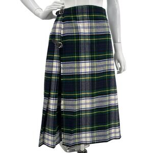 London House Green Tartan Plaid Kilt Skirt Woven and Pleated in Scotland Size 12